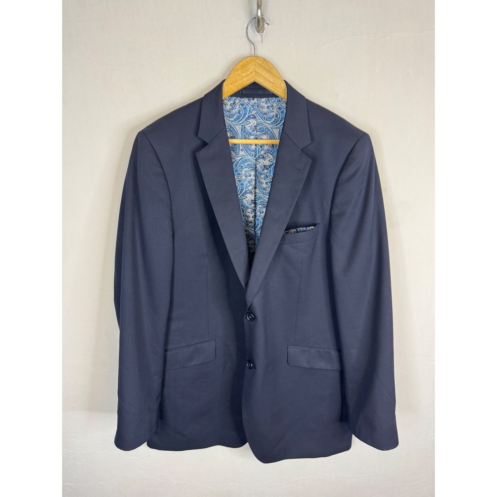 Horst Marzotto Navy Blue Stretch‎ Wool Blazer Paisley Lining Mens 46 Suit Jacket